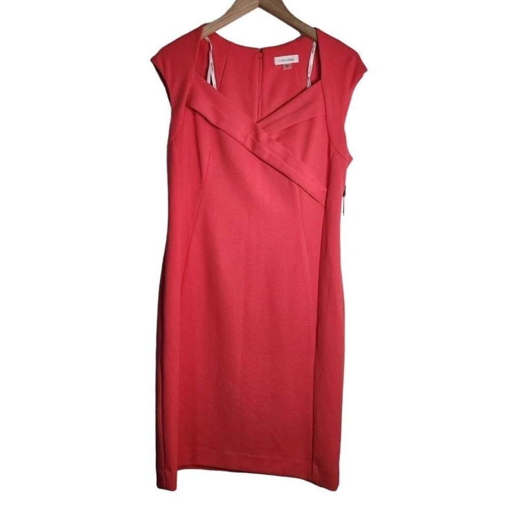 Calvin Klein Sheath Dress Womens 10 Pink Cocktail Professional Pleated Neckline